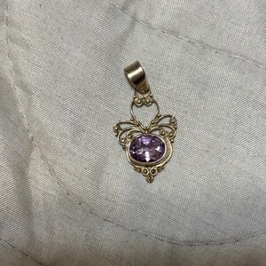 Ornate Silver and Purple Gemstone Necklace